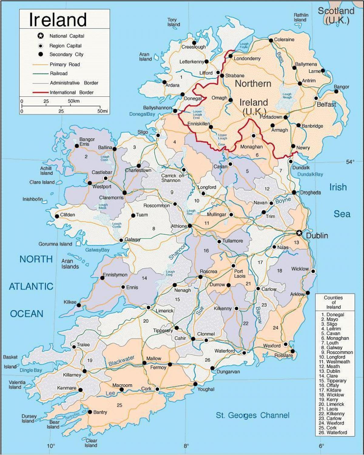 Kaart Van Ierland: Offline Kaart En Gedetailleerde Kaart Van Ierland