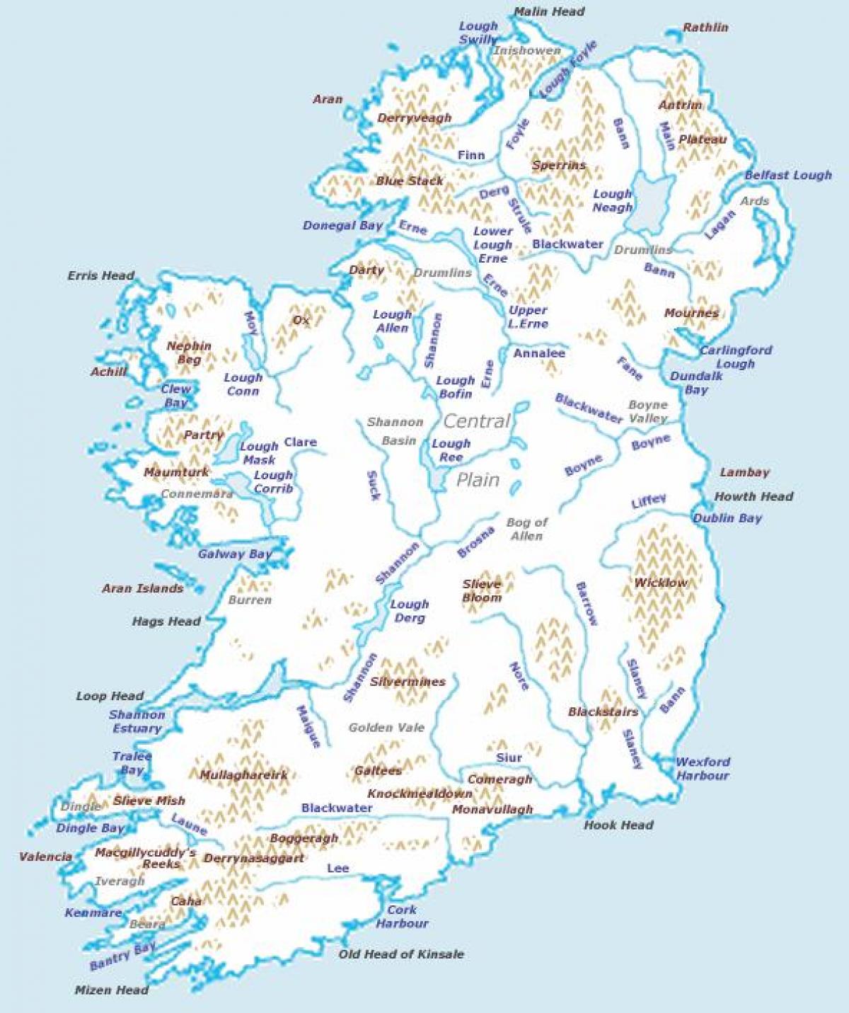 Geografische Kaart Van Ierland Topografie En Fysieke Kenmerken Van Ierland